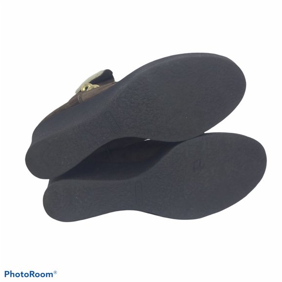 COACH 9M Wedge Mid Calf Booties Brown Suede Leather Fleece Winter - Picture 10 of 13